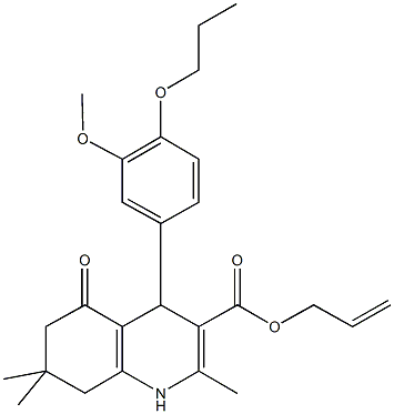 prop-2-enyl 2,7,7-trimethyl-4-[3-(methyloxy)-4-(propyloxy)phenyl]-5-oxo-1,4,5,6,7,8-hexahydroquinoline-3-carboxylate Struktur