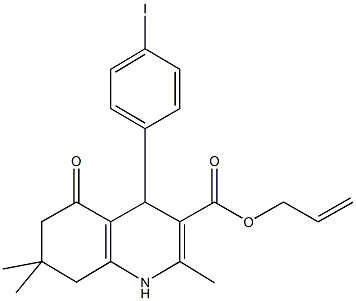 prop-2-enyl 4-(4-iodophenyl)-2,7,7-trimethyl-5-oxo-1,4,5,6,7,8-hexahydroquinoline-3-carboxylate Struktur