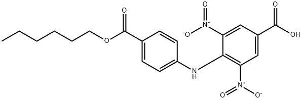 4-{4-[(hexyloxy)carbonyl]anilino}-3,5-bisnitrobenzoic acid Struktur