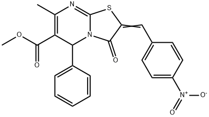 methyl 2-{4-nitrobenzylidene}-7-methyl-3-oxo-5-phenyl-2,3-dihydro-5H-[1,3]thiazolo[3,2-a]pyrimidine-6-carboxylate Struktur