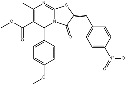 methyl 2-{4-nitrobenzylidene}-5-(4-methoxyphenyl)-7-methyl-3-oxo-2,3-dihydro-5H-[1,3]thiazolo[3,2-a]pyrimidine-6-carboxylate Struktur