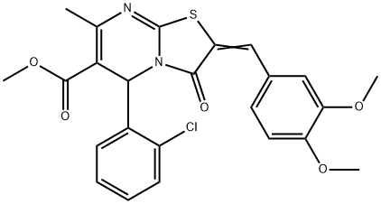 methyl 5-(2-chlorophenyl)-2-(3,4-dimethoxybenzylidene)-7-methyl-3-oxo-2,3-dihydro-5H-[1,3]thiazolo[3,2-a]pyrimidine-6-carboxylate Struktur