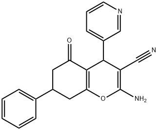 2-amino-5-oxo-7-phenyl-4-(3-pyridinyl)-5,6,7,8-tetrahydro-4H-chromene-3-carbonitrile Struktur