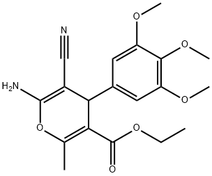 ethyl 6-amino-5-cyano-2-methyl-4-(3,4,5-trimethoxyphenyl)-4H-pyran-3-carboxylate Struktur