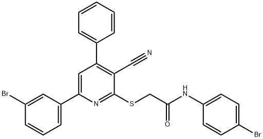 N-(4-bromophenyl)-2-{[6-(3-bromophenyl)-3-cyano-4-phenyl-2-pyridinyl]sulfanyl}acetamide Struktur