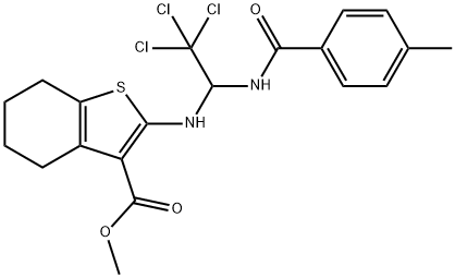 methyl 2-({2,2,2-trichloro-1-[(4-methylbenzoyl)amino]ethyl}amino)-4,5,6,7-tetrahydro-1-benzothiophene-3-carboxylate Struktur