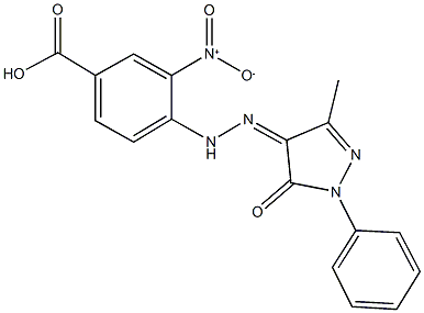 3-nitro-4-[2-(3-methyl-5-oxo-1-phenyl-1,5-dihydro-4H-pyrazol-4-ylidene)hydrazino]benzoic acid Struktur