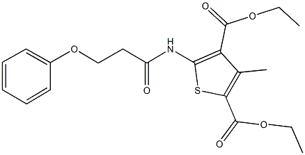 diethyl 3-methyl-5-{[3-(phenyloxy)propanoyl]amino}thiophene-2,4-dicarboxylate Struktur