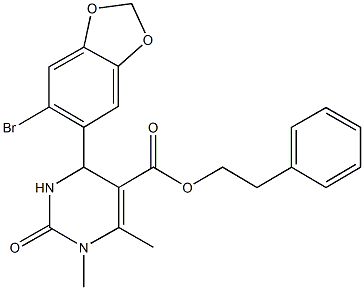 2-phenylethyl 4-(6-bromo-1,3-benzodioxol-5-yl)-1,6-dimethyl-2-oxo-1,2,3,4-tetrahydropyrimidine-5-carboxylate Struktur