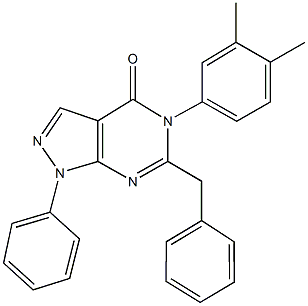 6-benzyl-5-(3,4-dimethylphenyl)-1-phenyl-1,5-dihydro-4H-pyrazolo[3,4-d]pyrimidin-4-one Struktur