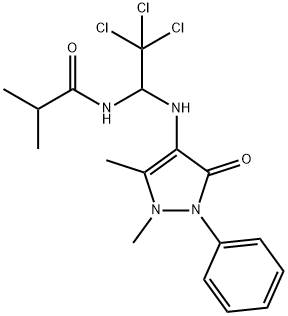 2-methyl-N-{2,2,2-trichloro-1-[(1,5-dimethyl-3-oxo-2-phenyl-2,3-dihydro-1H-pyrazol-4-yl)amino]ethyl}propanamide Struktur