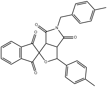 1-(4-methylphenyl)-5-[(4-methylphenyl)methyl]dihydro-1',3',4,6(2'H,3H,5H)-tetraoxospiro(1H-furo[3,4-c]pyrrole-,2'-[1'H]-indene) Struktur