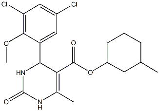 3-methylcyclohexyl 4-(3,5-dichloro-2-methoxyphenyl)-6-methyl-2-oxo-1,2,3,4-tetrahydro-5-pyrimidinecarboxylate Struktur