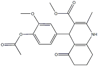 methyl 4-[4-(acetyloxy)-3-methoxyphenyl]-2-methyl-5-oxo-1,4,5,6,7,8-hexahydro-3-quinolinecarboxylate Struktur