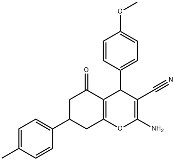 2-amino-4-(4-methoxyphenyl)-7-(4-methylphenyl)-5-oxo-5,6,7,8-tetrahydro-4H-chromene-3-carbonitrile Struktur