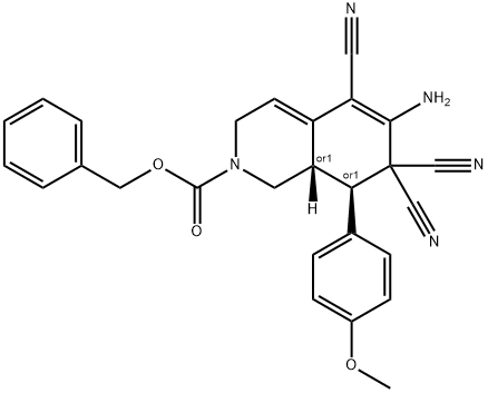 benzyl 6-amino-5,7,7-tricyano-8-(4-methoxyphenyl)-3,7,8,8a-tetrahydro-2(1H)-isoquinolinecarboxylate Struktur