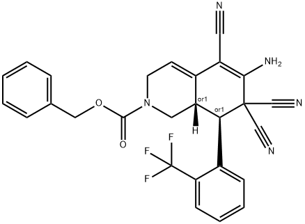 benzyl 6-amino-5,7,7-tricyano-8-[2-(trifluoromethyl)phenyl]-3,7,8,8a-tetrahydro-2(1H)-isoquinolinecarboxylate Struktur