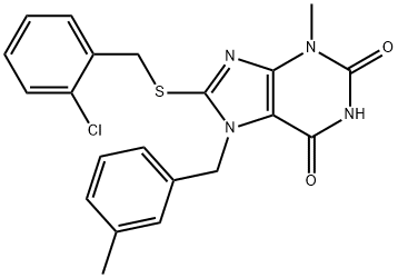 8-[(2-chlorobenzyl)sulfanyl]-3-methyl-7-(3-methylbenzyl)-3,7-dihydro-1H-purine-2,6-dione Struktur