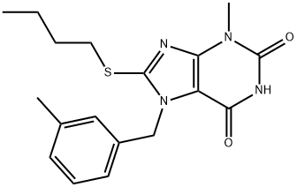 8-(butylsulfanyl)-3-methyl-7-(3-methylbenzyl)-3,7-dihydro-1H-purine-2,6-dione Struktur