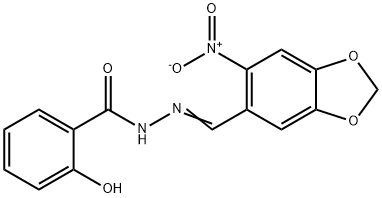 2-hydroxy-N'-({6-nitro-1,3-benzodioxol-5-yl}methylene)benzohydrazide Struktur