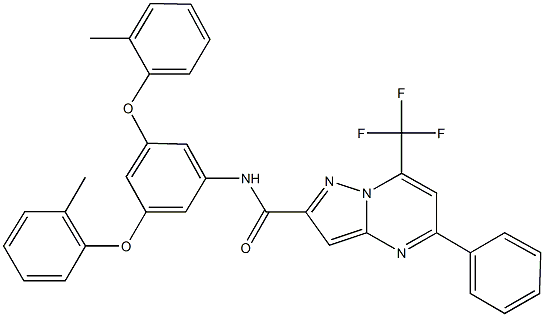 N-[3,5-bis(2-methylphenoxy)phenyl]-5-phenyl-7-(trifluoromethyl)pyrazolo[1,5-a]pyrimidine-2-carboxamide Struktur