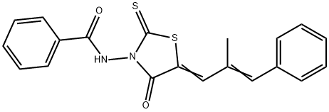 N-[5-(2-methyl-3-phenyl-2-propenylidene)-4-oxo-2-thioxo-1,3-thiazolidin-3-yl]benzamide Struktur