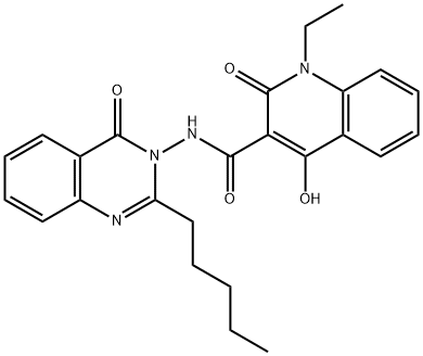 1-ethyl-4-hydroxy-2-oxo-N-(4-oxo-2-pentyl-3(4H)-quinazolinyl)-1,2-dihydro-3-quinolinecarboxamide Struktur