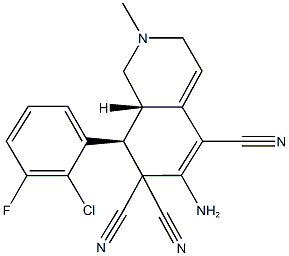 6-amino-8-(2-chloro-3-fluorophenyl)-2-methyl-2,3,8,8a-tetrahydro-5,7,7(1H)-isoquinolinetricarbonitrile Struktur