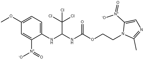 2-{5-nitro-2-methyl-1H-imidazol-1-yl}ethyl 2,2,2-trichloro-1-{2-nitro-4-methoxyanilino}ethylcarbamate Struktur