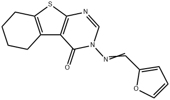 3-[(2-furylmethylene)amino]-5,6,7,8-tetrahydro[1]benzothieno[2,3-d]pyrimidin-4(3H)-one Struktur