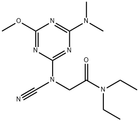 2-{cyano[4-(dimethylamino)-6-methoxy-1,3,5-triazin-2-yl]amino}-N,N-diethylacetamide Struktur