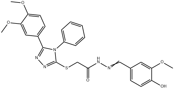 2-{[5-(3,4-dimethoxyphenyl)-4-phenyl-4H-1,2,4-triazol-3-yl]sulfanyl}-N'-(4-hydroxy-3-methoxybenzylidene)acetohydrazide Struktur