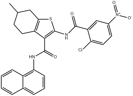 2-({2-chloro-5-nitrobenzoyl}amino)-6-methyl-N-(1-naphthyl)-4,5,6,7-tetrahydro-1-benzothiophene-3-carboxamide Struktur