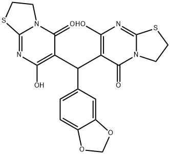 6-[1,3-benzodioxol-5-yl(7-hydroxy-5-oxo-2,3-dihydro-5H-[1,3]thiazolo[3,2-a]pyrimidin-6-yl)methyl]-7-hydroxy-2,3-dihydro-5H-[1,3]thiazolo[3,2-a]pyrimidin-5-one Struktur