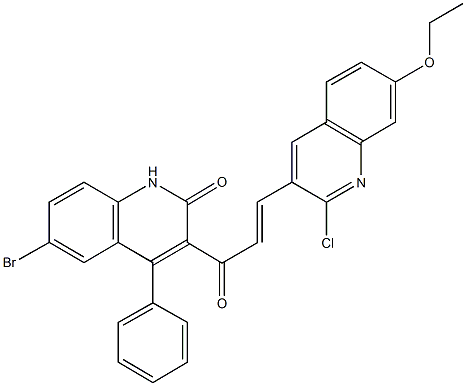 6-bromo-3-[3-(2-chloro-7-ethoxy-3-quinolinyl)acryloyl]-4-phenyl-2(1H)-quinolinone Struktur