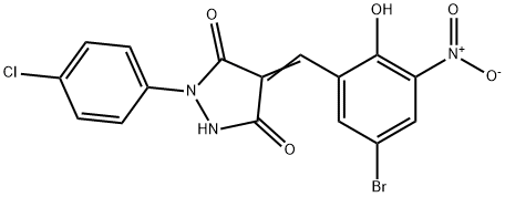 4-{5-bromo-2-hydroxy-3-nitrobenzylidene}-1-(4-chlorophenyl)-3,5-pyrazolidinedione Struktur