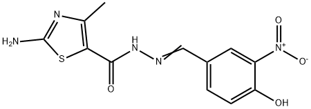 2-amino-N'-{4-hydroxy-3-nitrobenzylidene}-4-methyl-1,3-thiazole-5-carbohydrazide Struktur