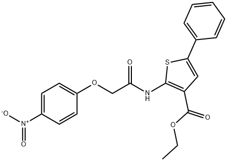 ethyl 2-[({4-nitrophenoxy}acetyl)amino]-5-phenyl-3-thiophenecarboxylate Struktur