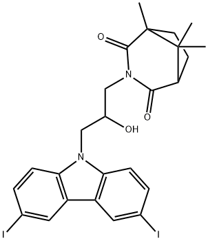 3-[3-(3,6-diiodo-9H-carbazol-9-yl)-2-hydroxypropyl]-1,8,8-trimethyl-3-azabicyclo[3.2.1]octane-2,4-dione Struktur