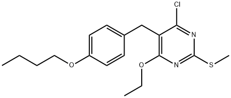 5-(4-butoxybenzyl)-4-chloro-6-ethoxy-2-(methylsulfanyl)pyrimidine Struktur