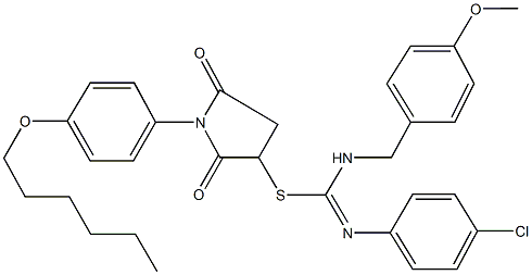 1-[4-(hexyloxy)phenyl]-2,5-dioxo-3-pyrrolidinyl N'-(4-chlorophenyl)-N-(4-methoxybenzyl)imidothiocarbamate Struktur