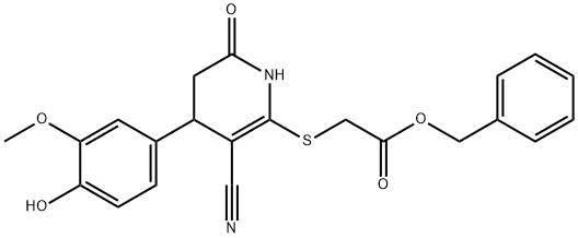 benzyl 2-{[3-cyano-4-(4-hydroxy-3-methoxyphenyl)-6-oxo-1,4,5,6-tetrahydro-2-pyridinyl]sulfanyl}acetate Struktur