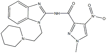 4-nitro-1-methyl-N-{1-[2-(1-piperidinyl)ethyl]-1H-benzimidazol-2-yl}-1H-pyrazole-3-carboxamide Struktur