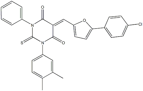 5-{[5-(4-chlorophenyl)-2-furyl]methylene}-1-(3,4-dimethylphenyl)-3-phenyl-2-thioxodihydro-4,6(1H,5H)-pyrimidinedione Struktur