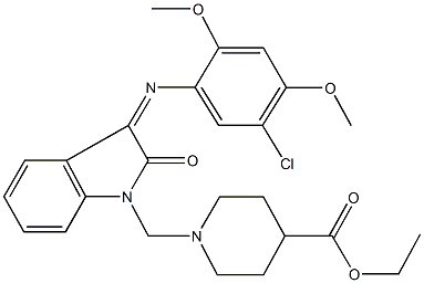 ethyl1-({3-[(5-chloro-2,4-dimethoxyphenyl)imino]-2-oxo-2,3-dihydro-1H-indol-1-yl}methyl)-4-piperidinecarboxylate Struktur