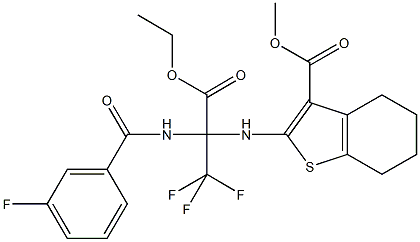 methyl 2-({1-(ethoxycarbonyl)-2,2,2-trifluoro-1-[(3-fluorobenzoyl)amino]ethyl}amino)-4,5,6,7-tetrahydro-1-benzothiophene-3-carboxylate Struktur