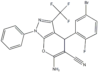 6-amino-4-(5-bromo-2-fluorophenyl)-1-phenyl-3-(trifluoromethyl)-1,4-dihydropyrano[2,3-c]pyrazole-5-carbonitrile Struktur