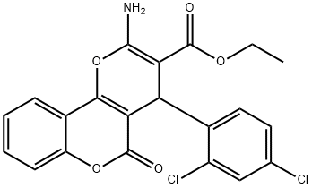 ethyl 2-amino-4-(2,4-dichlorophenyl)-5-oxo-4H,5H-pyrano[3,2-c]chromene-3-carboxylate Struktur