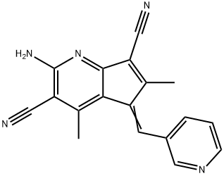 2-amino-4,6-dimethyl-5-(3-pyridinylmethylene)-5H-cyclopenta[b]pyridine-3,7-dicarbonitrile Struktur