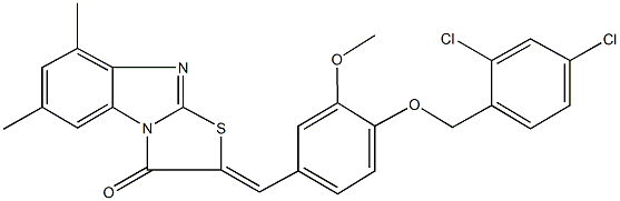 2-{4-[(2,4-dichlorobenzyl)oxy]-3-methoxybenzylidene}-6,8-dimethyl[1,3]thiazolo[3,2-a]benzimidazol-3(2H)-one Struktur